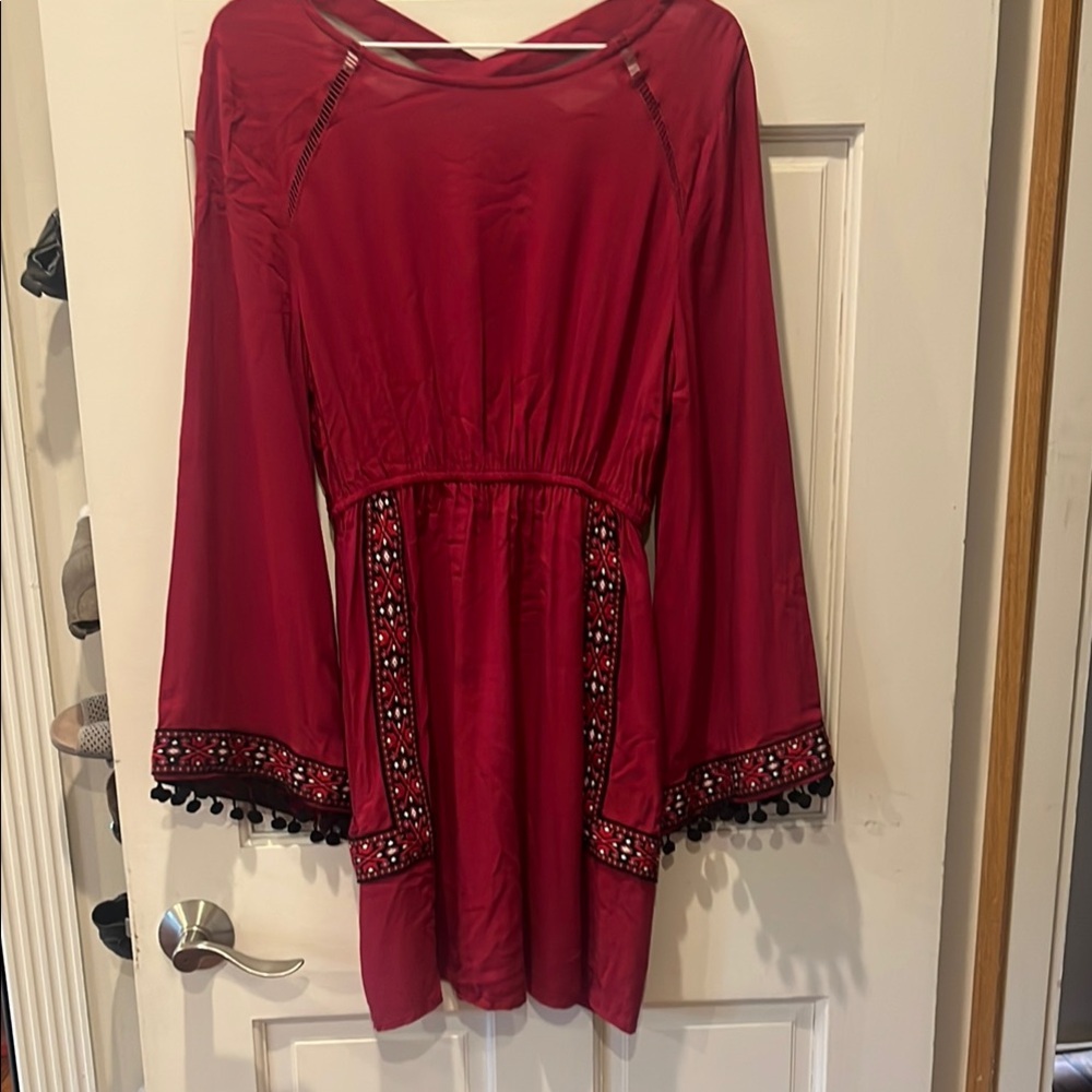 Earthbound - Red Bohemian Dress with Embroidered Details